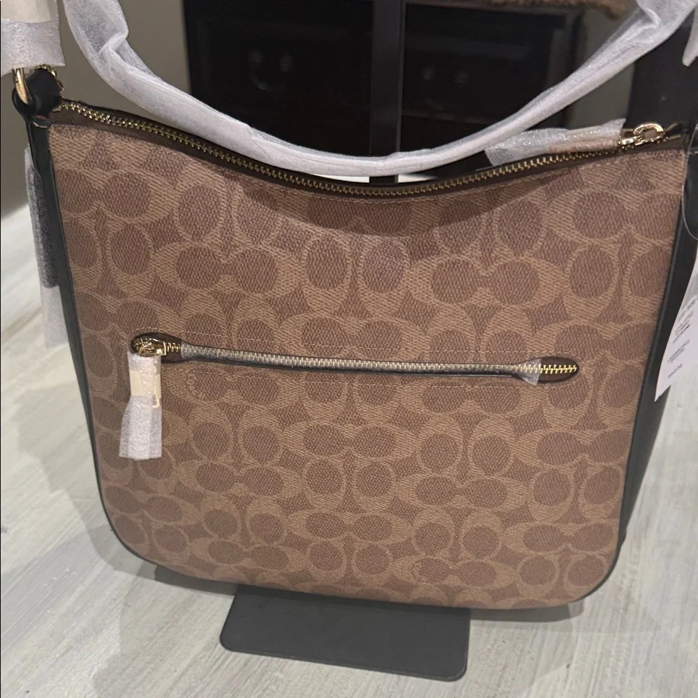 Coach Signature Ellie File Tan and Black Shoulder Bag